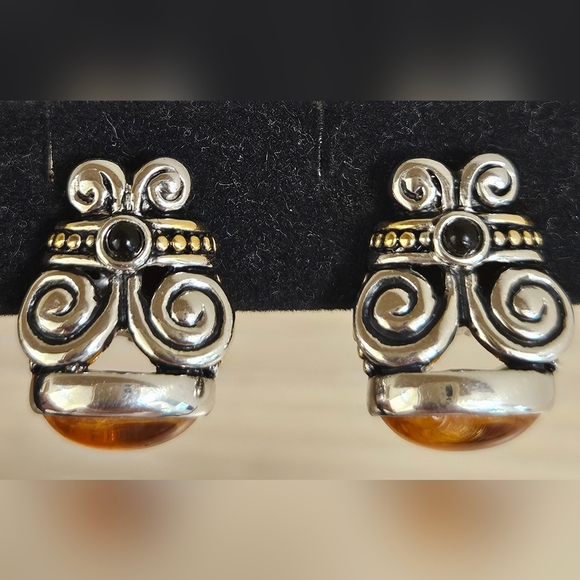 JOSEPH ESPOSITO TWO TONE SILVER GOLD CLIP-ON EARRING WITH GOLD CABACHON - Picture 12 of 15